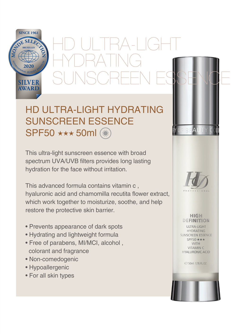 HD Ultra-Light Hydrating Sunscreen Essence SPF50+